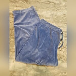 Hannah Velour Lounge Pants Size L Blue Soft Drawstring Waist Cozy Retro Y2K